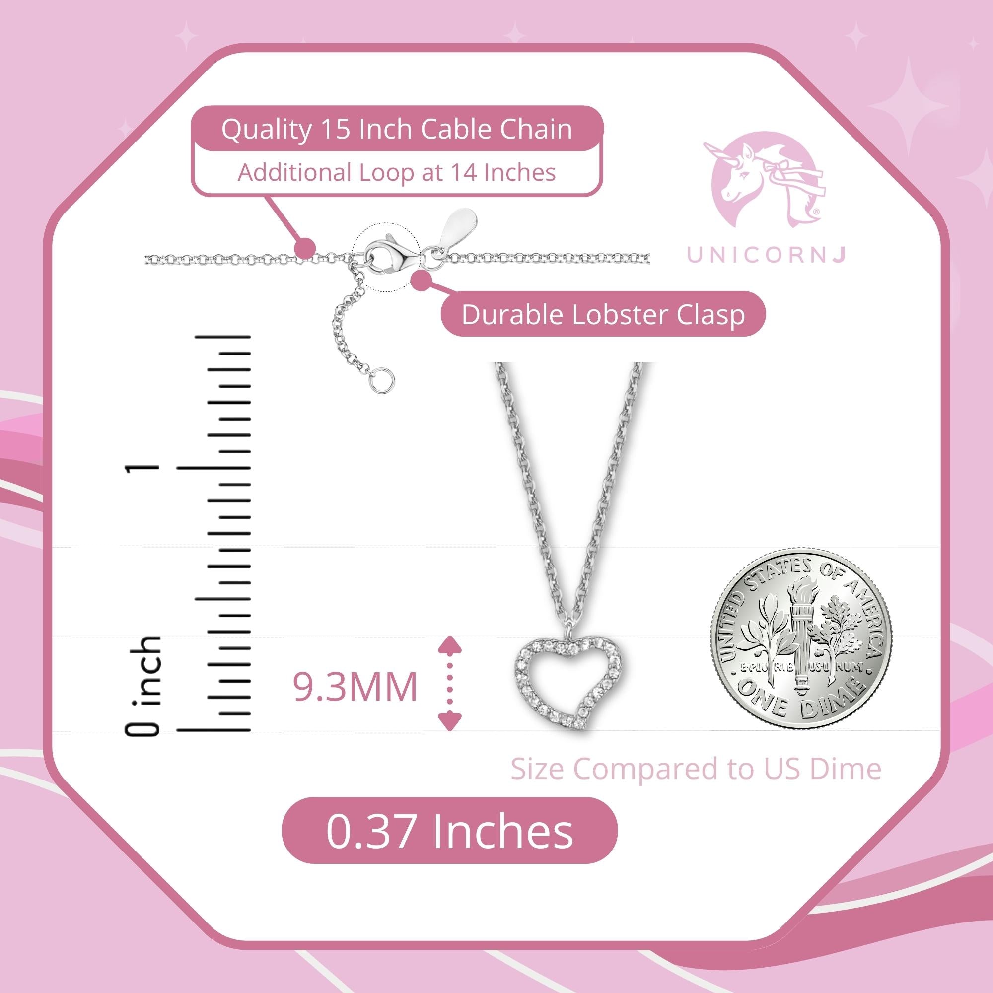 Heart Pendant Necklace in Sterling Silver with CZ Pavé