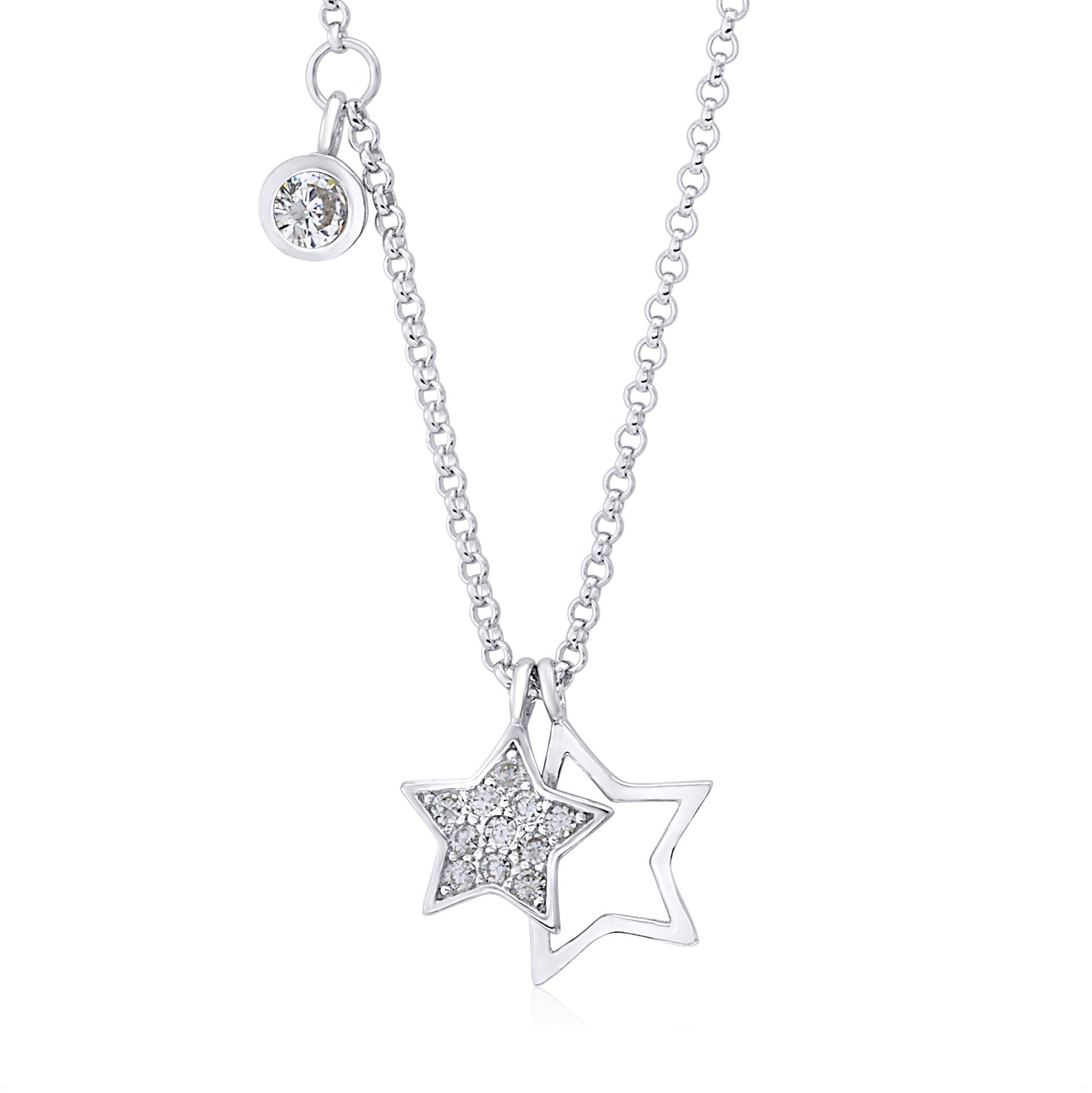 UNICORNJ Sterling Silver 925 Charm Pendant Necklace with Pavé Cubic Zirconia on Rolo Chain