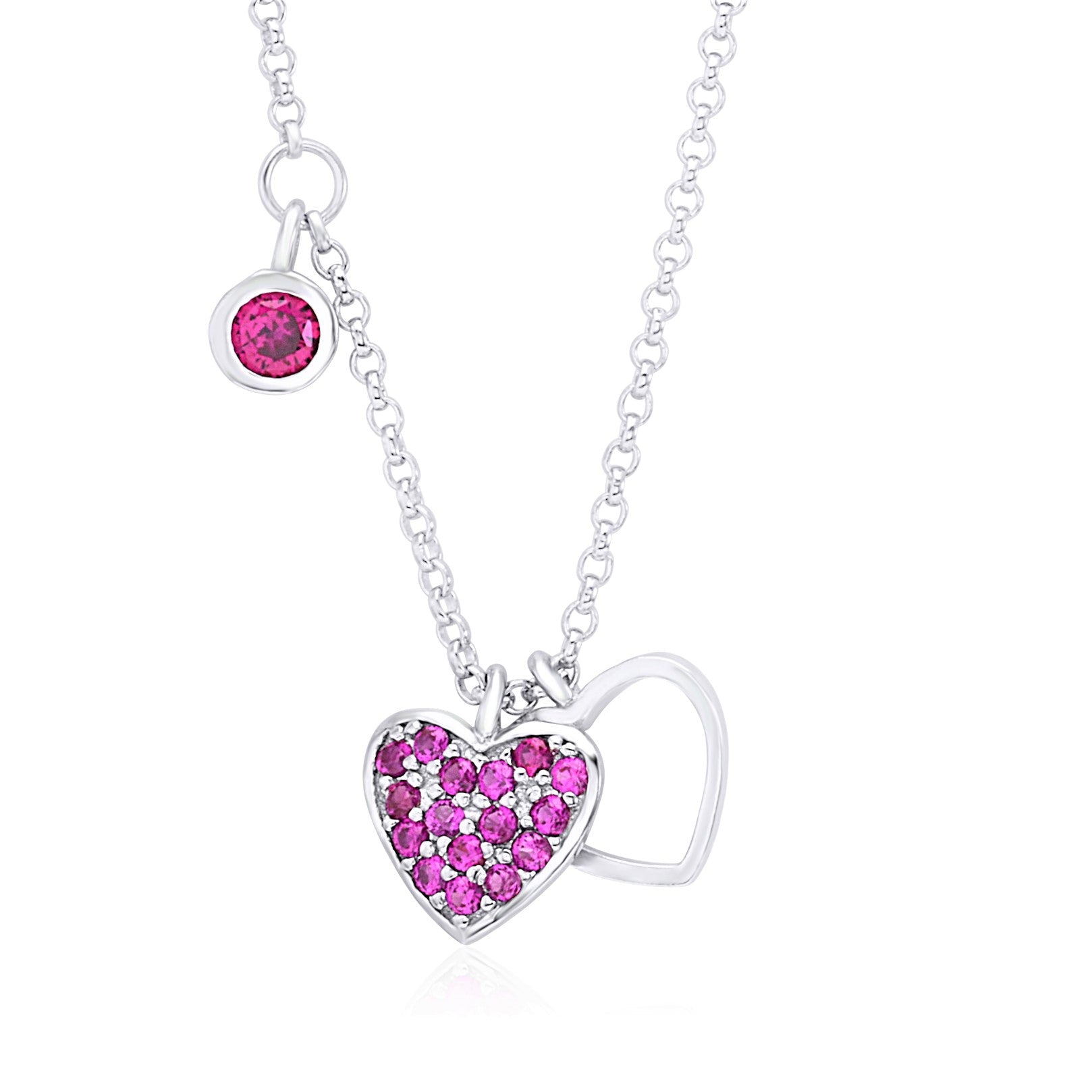 UNICORNJ Sterling Silver 925 Heart Charm Pendant Necklace with Pavé Cubic Zirconia on Rolo Chain