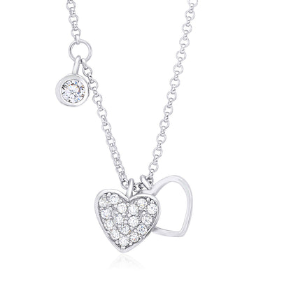 UNICORNJ Sterling Silver 925 Heart Charm Pendant Necklace with Pavé Cubic Zirconia on Rolo Chain