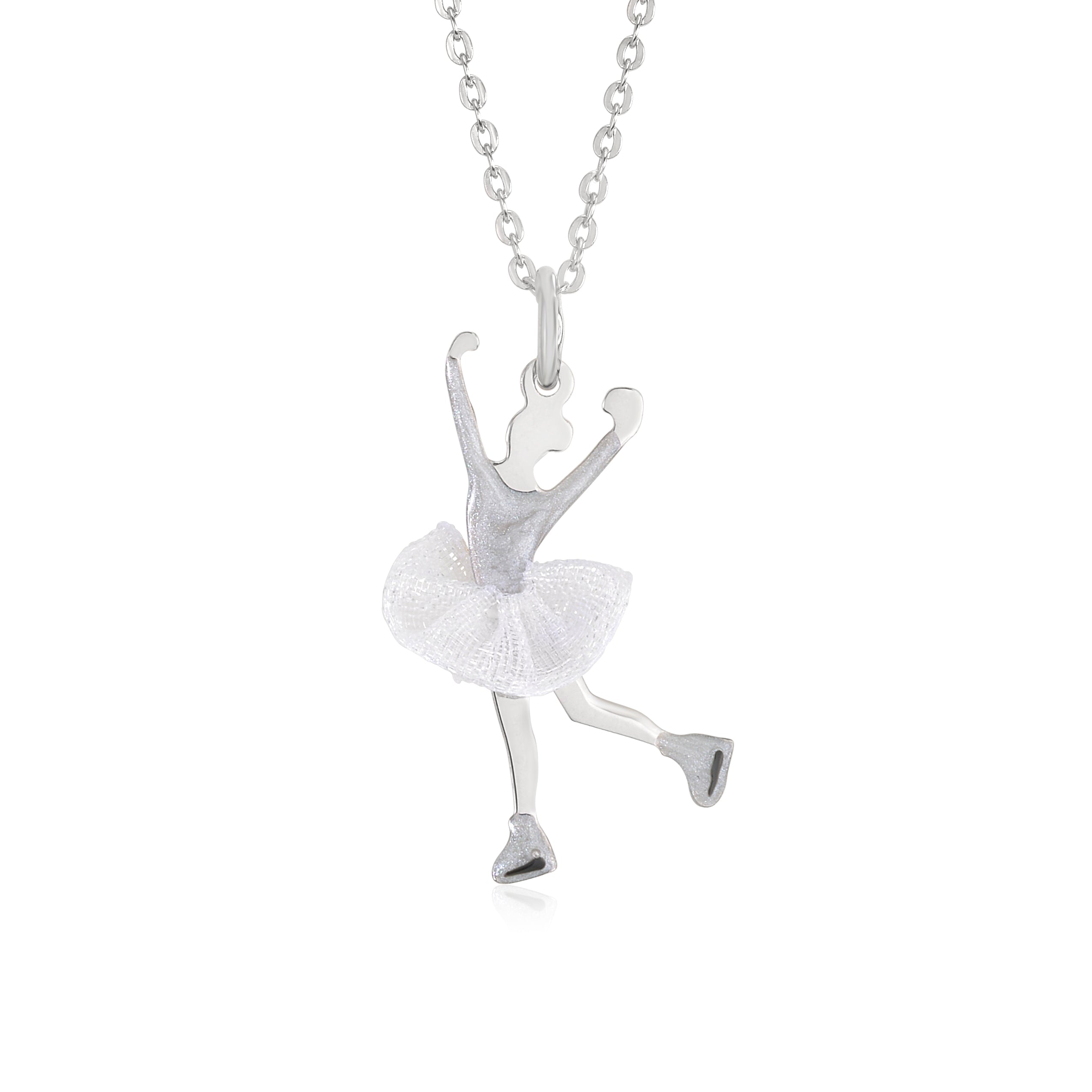 UNICORNJ Childrens Sterling Silver Girl Dancer Skater Necklace Pendant with Enamel 16"