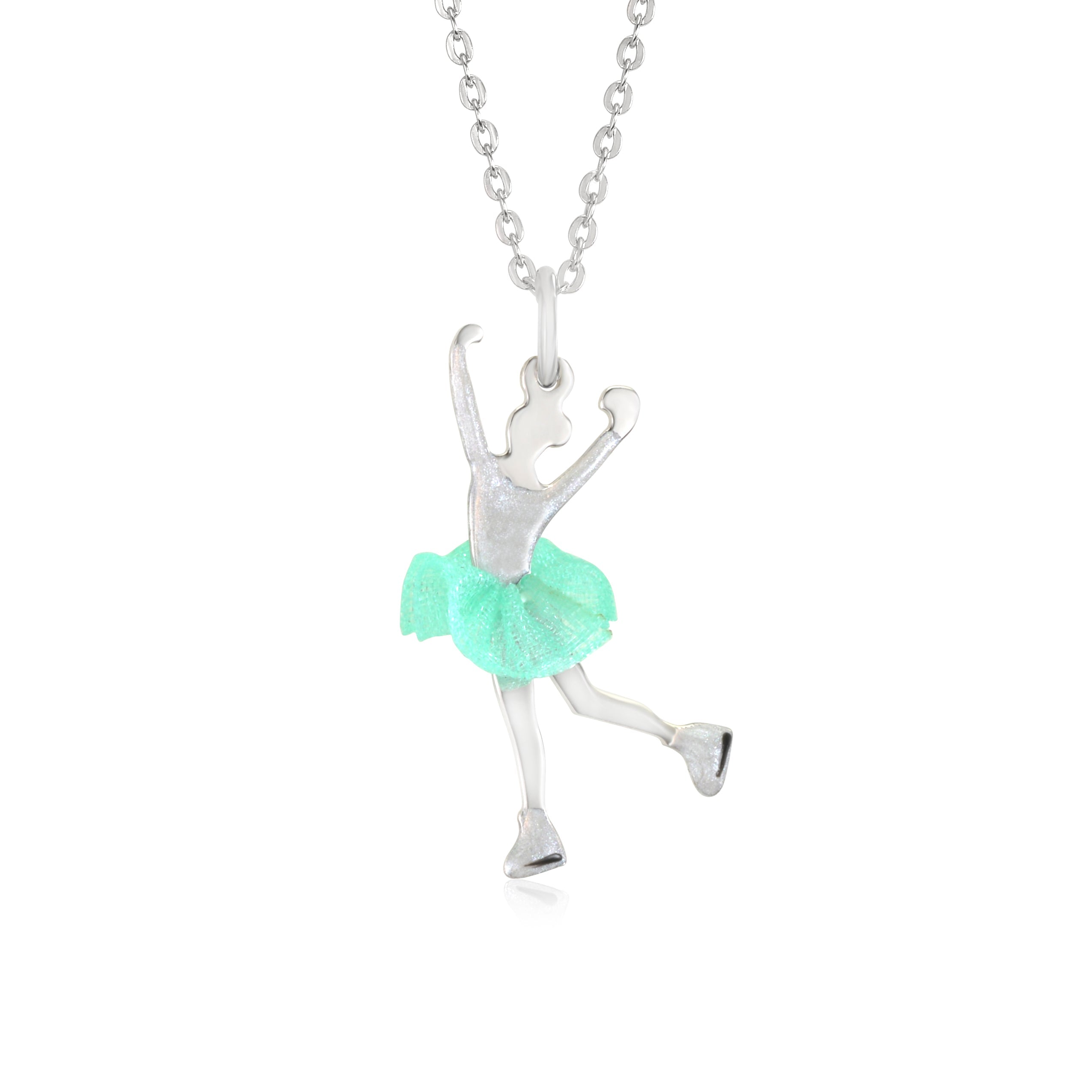 UNICORNJ Childrens Sterling Silver Girl Dancer Skater Necklace Pendant with Enamel 16"