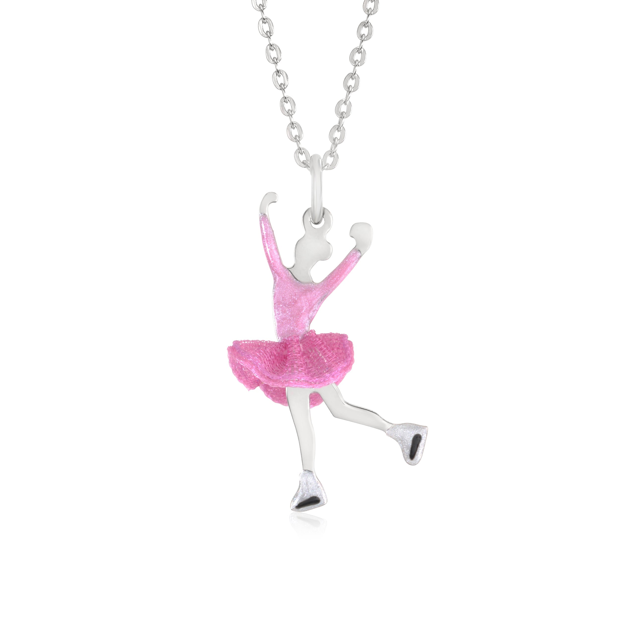 UNICORNJ Childrens Sterling Silver Girl Dancer Skater Necklace Pendant with Enamel 16"