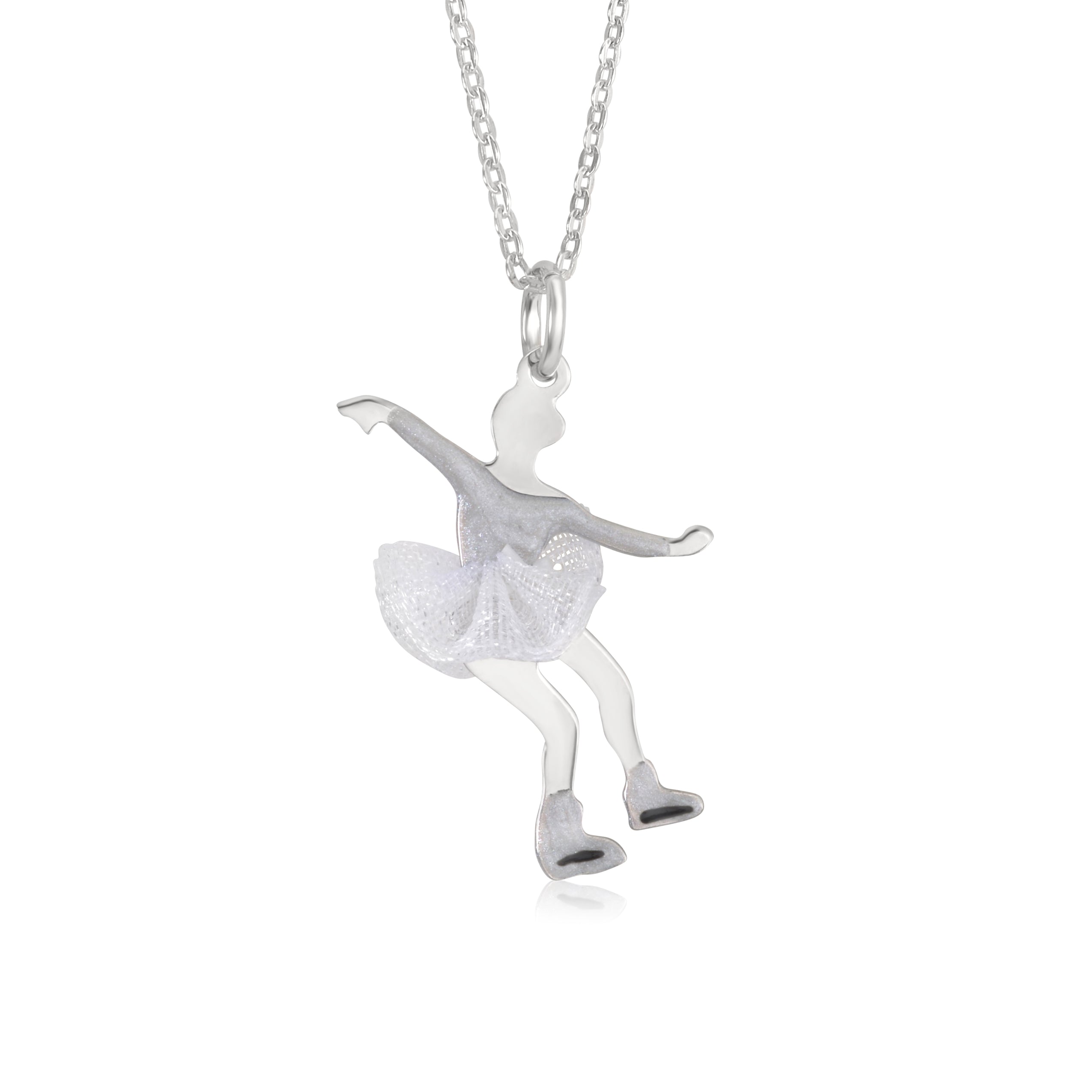 UNICORNJ Childrens Sterling Silver Girl Dancer Skater Necklace Pendant with Enamel 16"