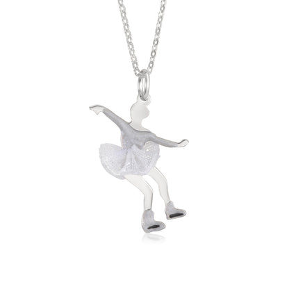 UNICORNJ Childrens Sterling Silver Girl Dancer Skater Necklace Pendant with Enamel 16"