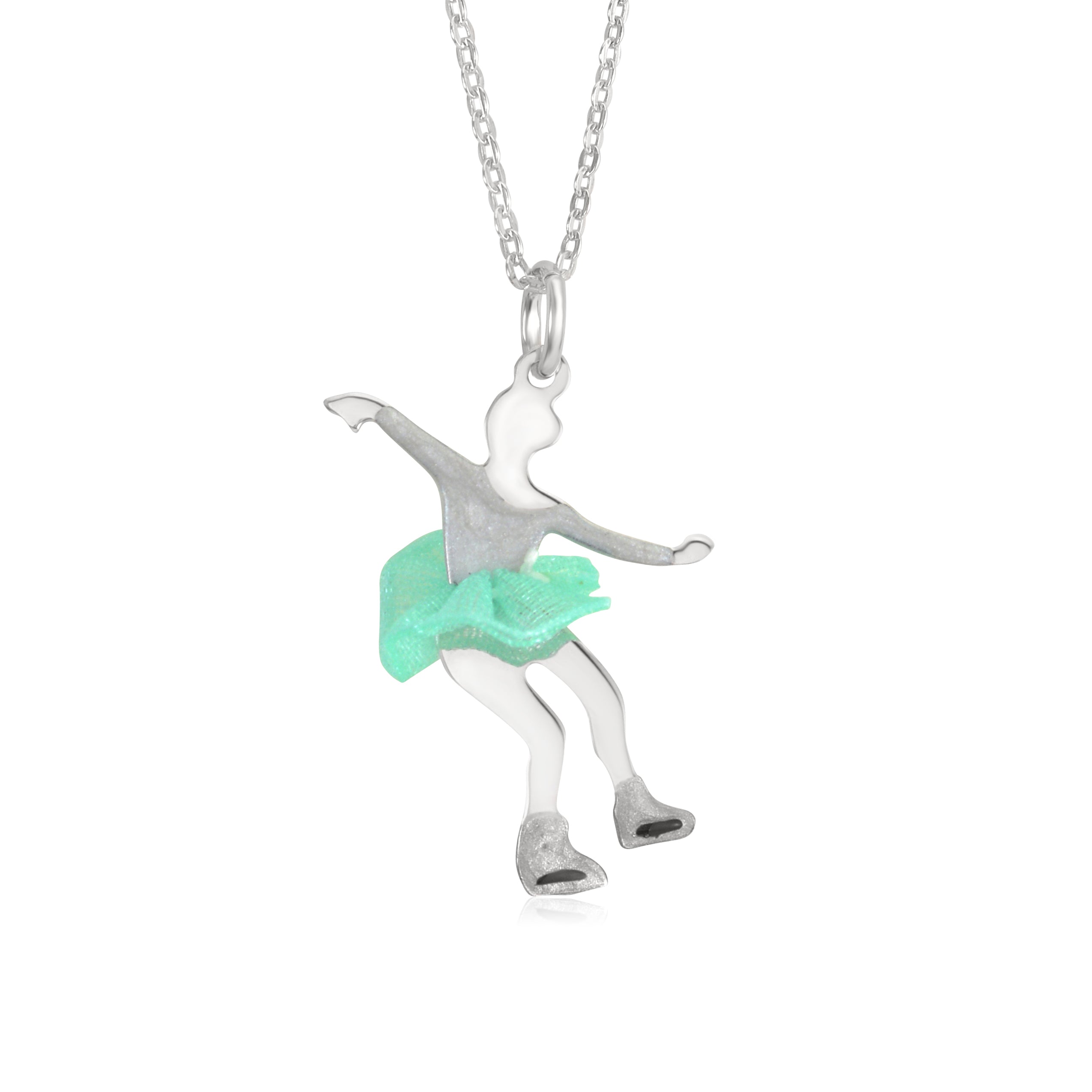 UNICORNJ Childrens Sterling Silver Girl Dancer Skater Necklace Pendant with Enamel 16"