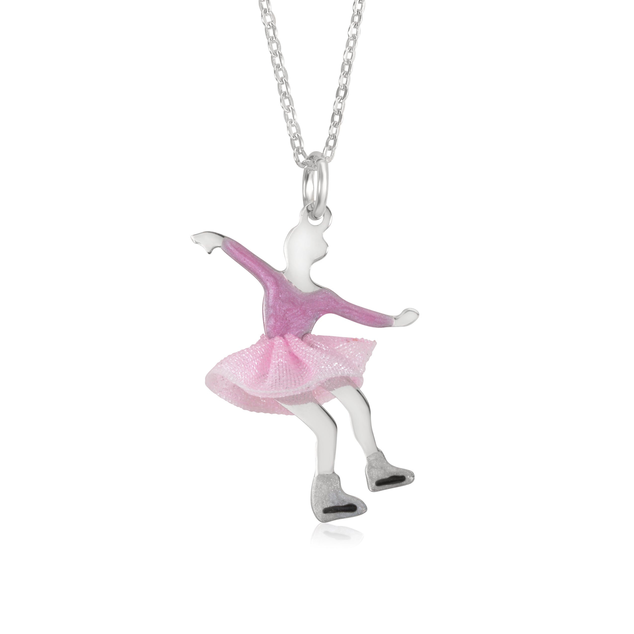 UNICORNJ Childrens Sterling Silver Girl Dancer Skater Necklace Pendant with Enamel 16"