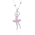 UNICORNJ Sterling Silver Ballerina Ballet Dancer Necklace for Girls Dance Recital with Enamel on Beaded Chain 15.5"