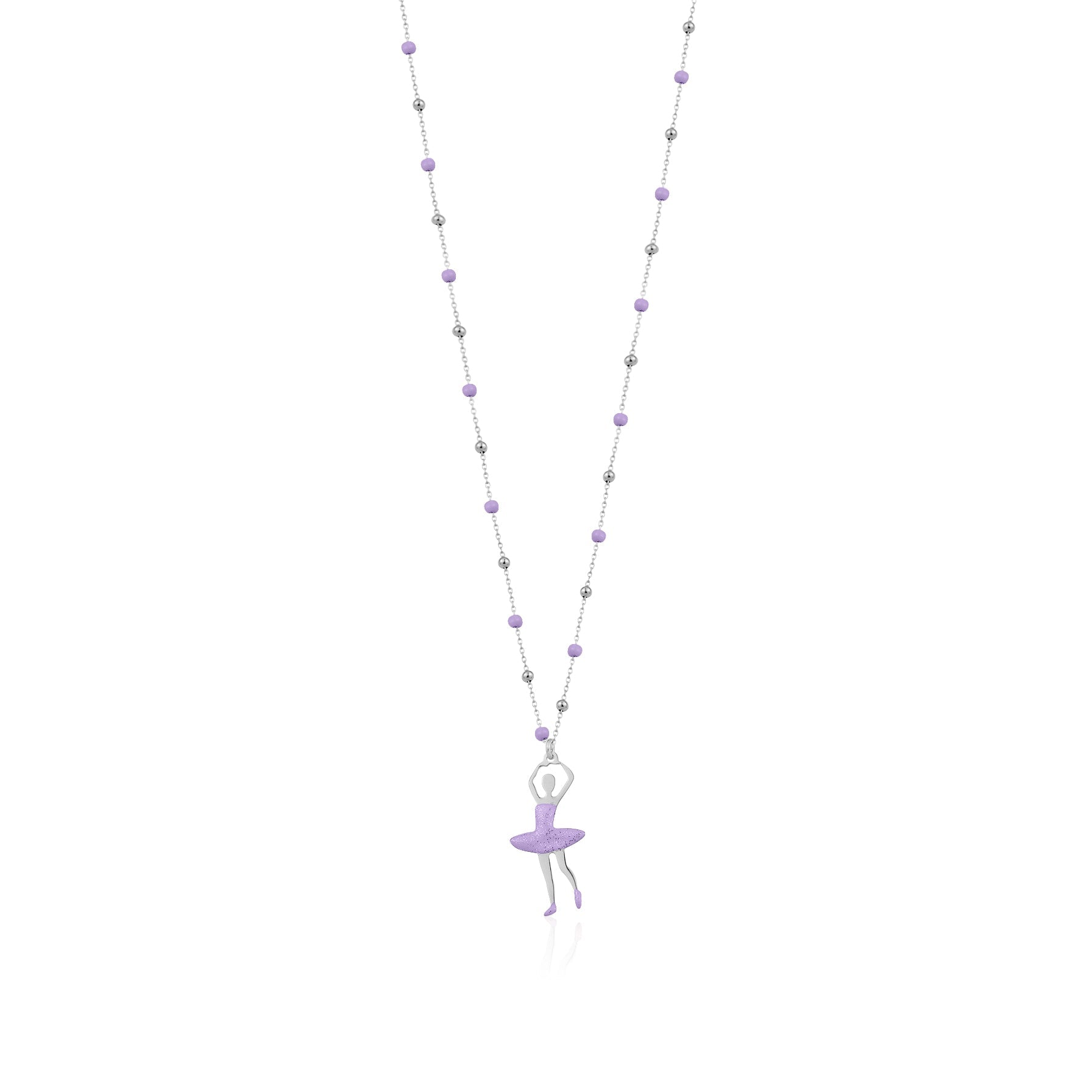 UNICORNJ Sterling Silver Ballerina Ballet Dancer Necklace for Girls Dance Recital with Enamel on Beaded Chain 15.5"
