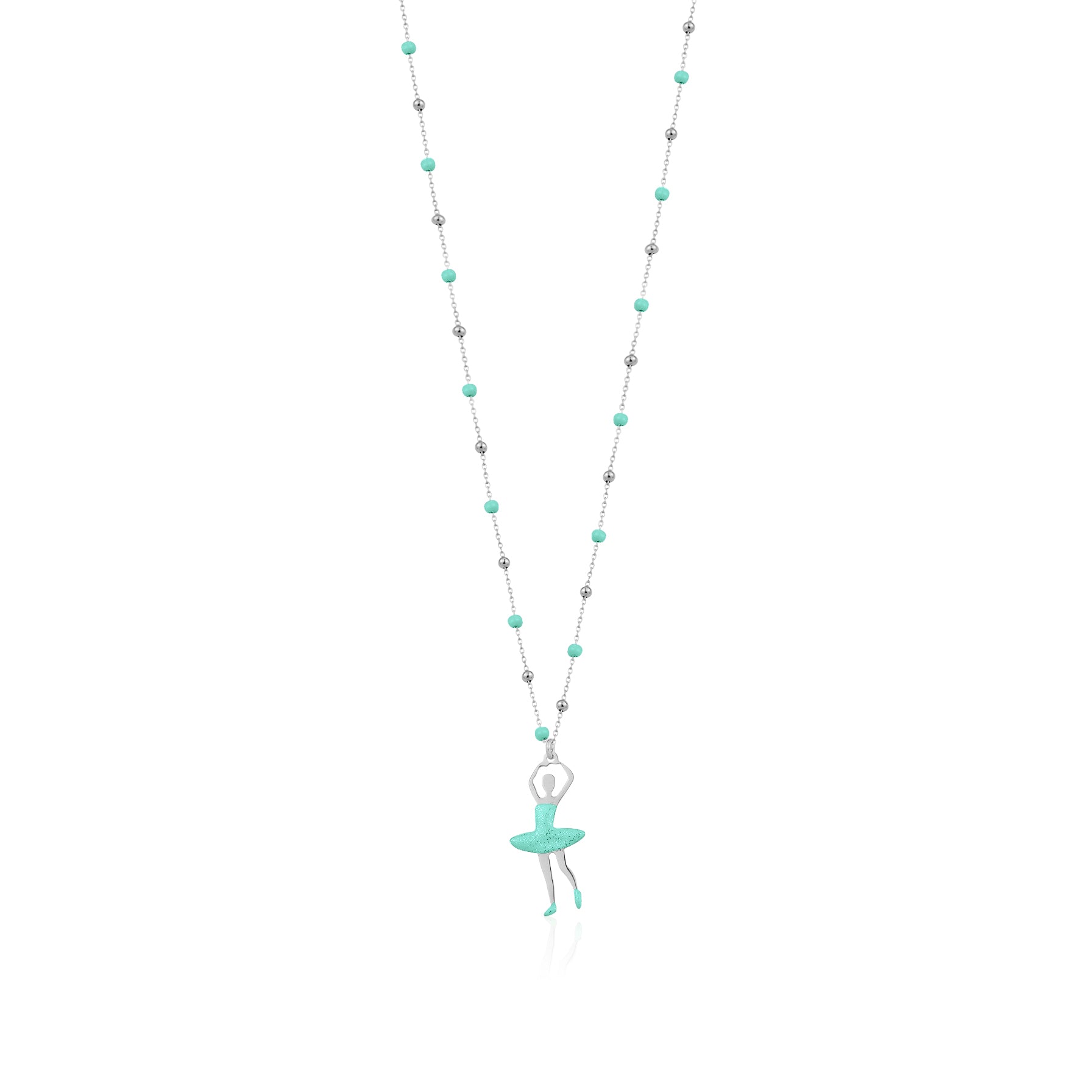 UNICORNJ Sterling Silver Ballerina Ballet Dancer Necklace for Girls Dance Recital with Enamel on Beaded Chain 15.5"