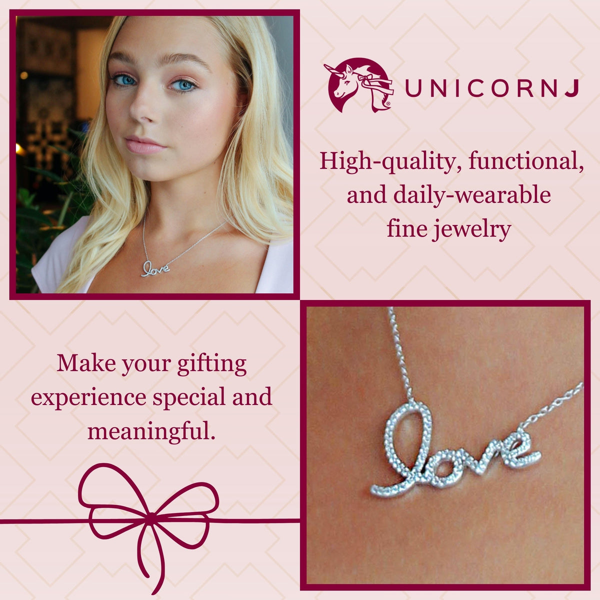 Script Love Necklace Pendant Sterling Silver 925 Yellow Gold Plated with Simulated Diamonds 17 inches