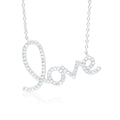 Script Love Necklace Pendant Sterling Silver 925 Yellow Gold Plated with Simulated Diamonds 17 inches