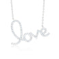 Script Love Necklace Pendant Sterling Silver 925 Yellow Gold Plated with Simulated Diamonds 17 inches