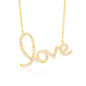Script Love Necklace Pendant Sterling Silver 925 Yellow Gold Plated with Simulated Diamonds 17 inches
