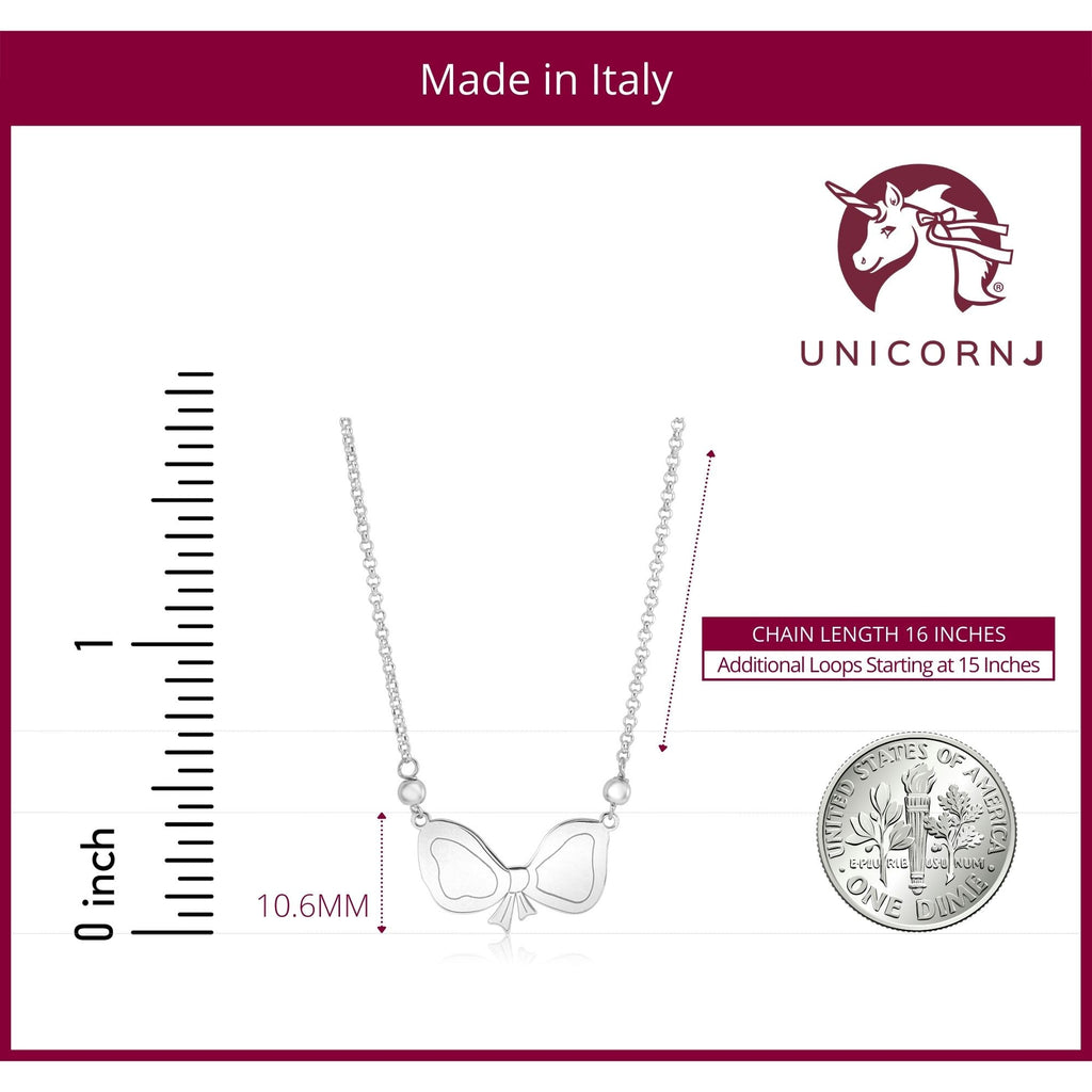 Sterling Silver Rose Gold Plated High Polished Fantasy Bow Pendant Necklace on Rolo Chain 16"