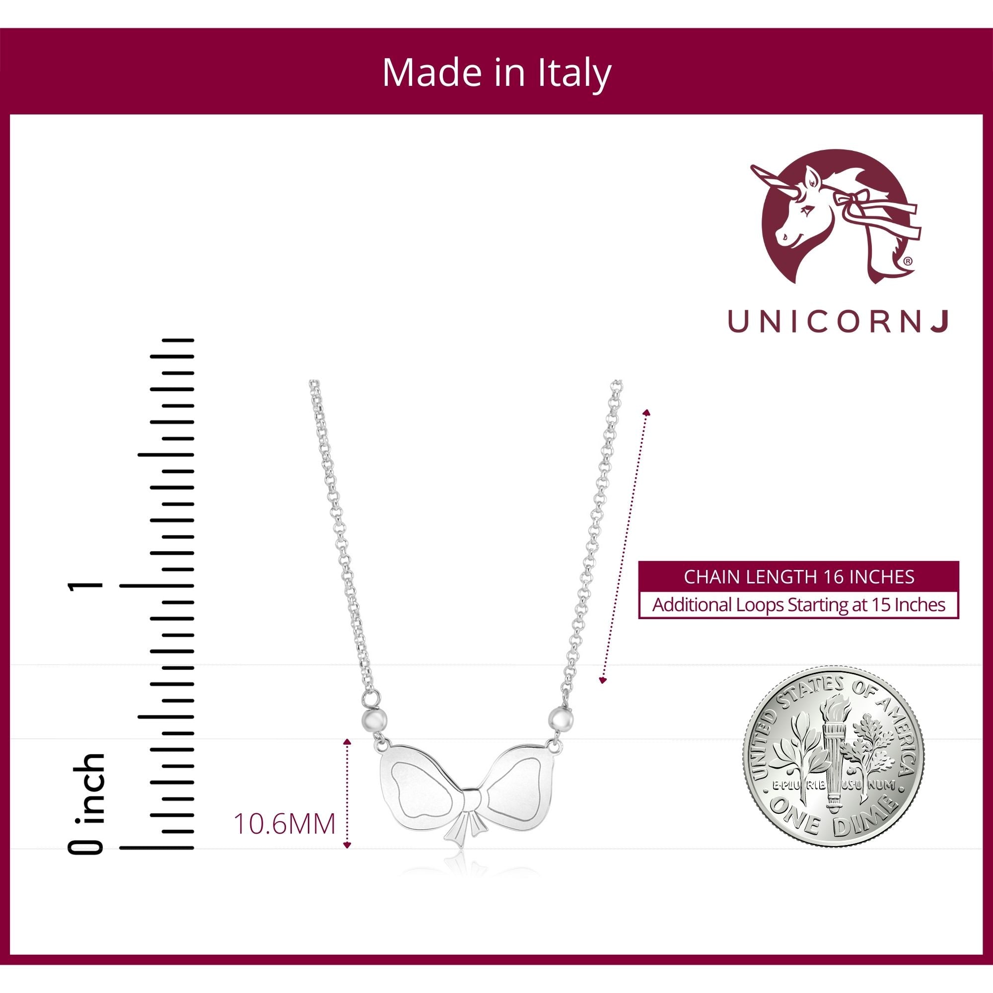 Sterling Silver Rose Gold Plated High Polished Fantasy Bow Pendant Necklace on Rolo Chain 16"
