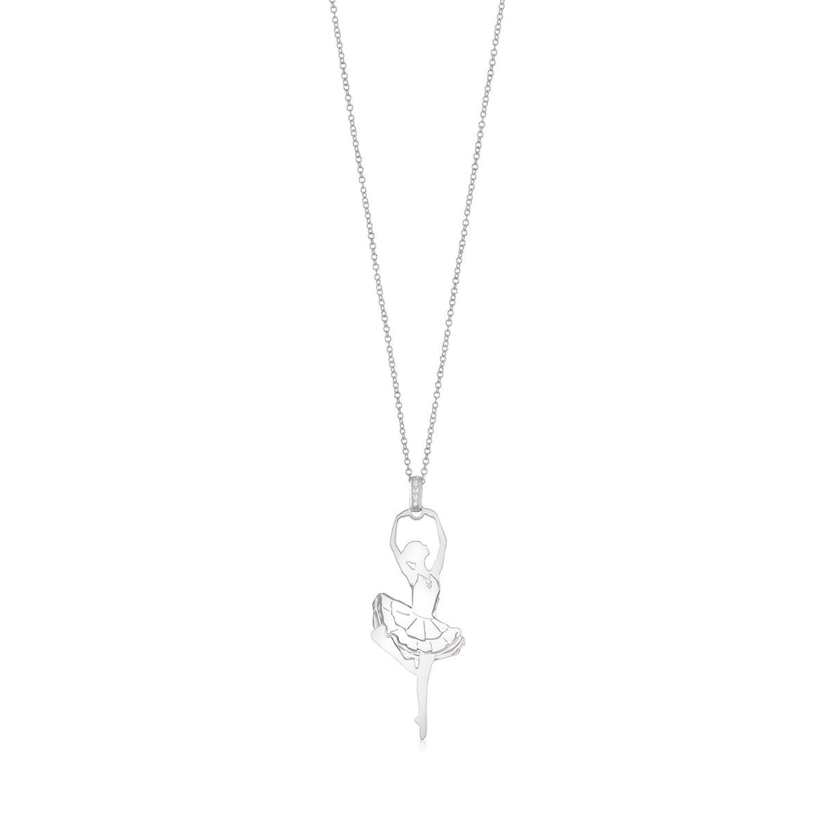 Sterling Silver Rose Gold Large Ballerina Ballet Dancer Passe Silhouette Necklace Long Rolo Chain
