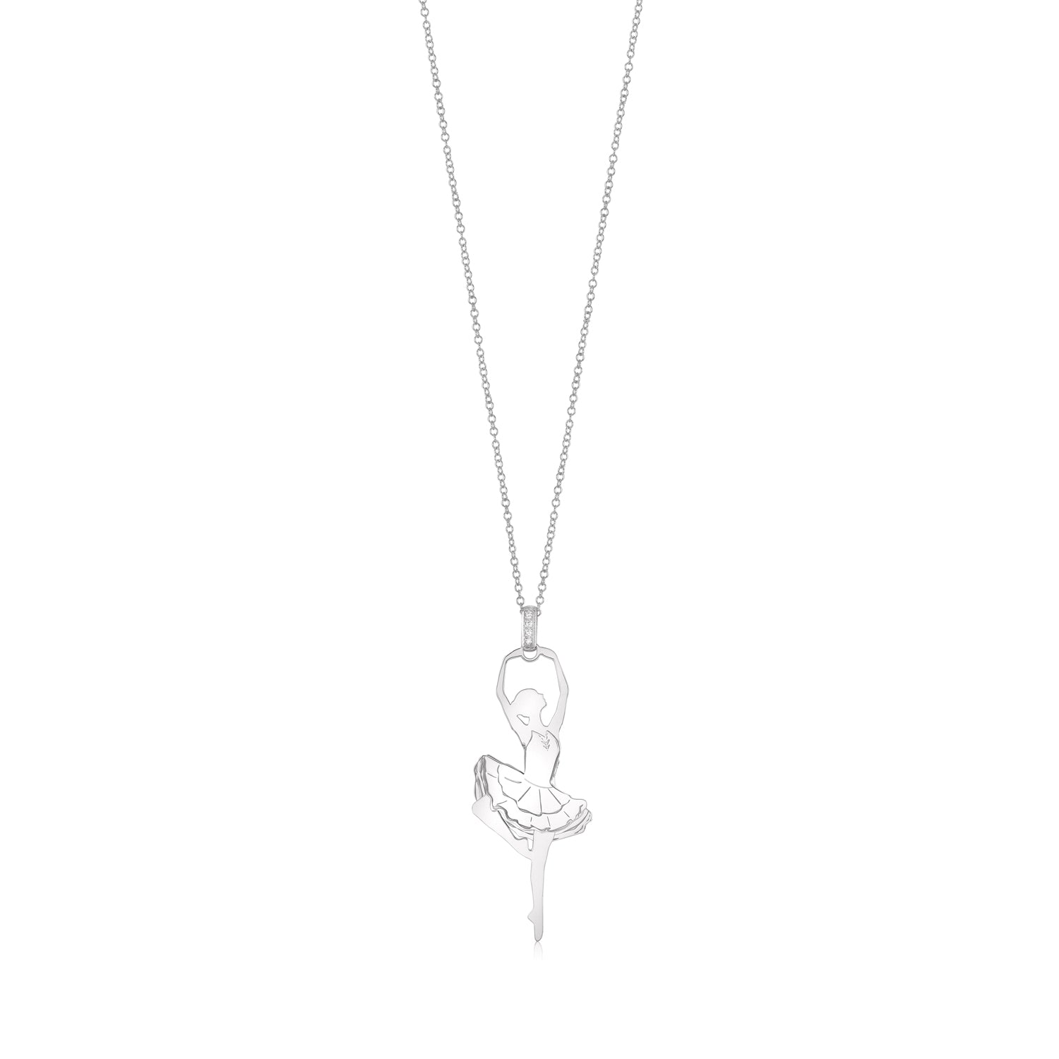 Sterling Silver Rose Gold Large Ballerina Ballet Dancer Passe Silhouette Necklace Long Rolo Chain