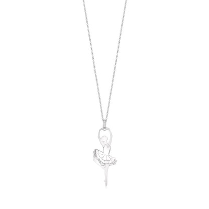 Sterling Silver Rose Gold Large Ballerina Ballet Dancer Passe Silhouette Necklace Long Rolo Chain