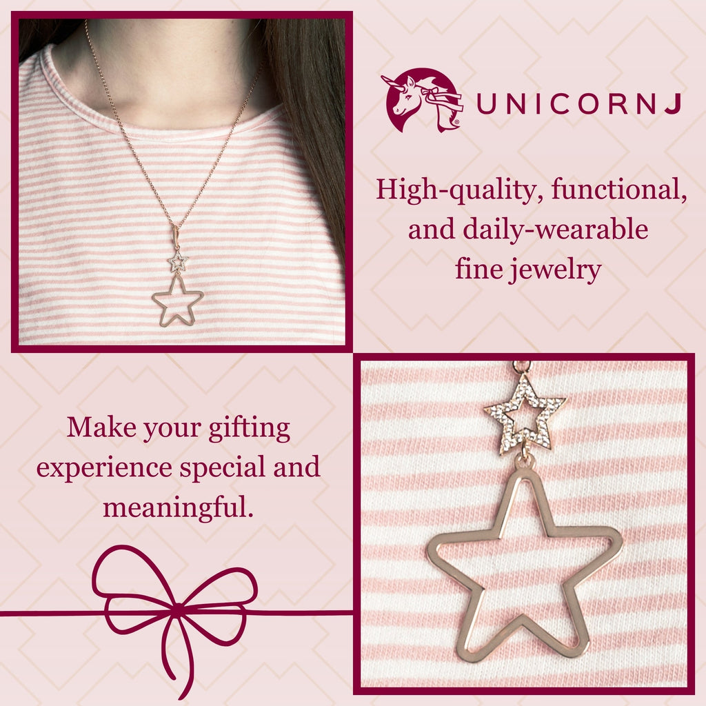 UNICORNJ Sterling Silver Polished Large Double Dangle Necklace Pendant Italy 18"