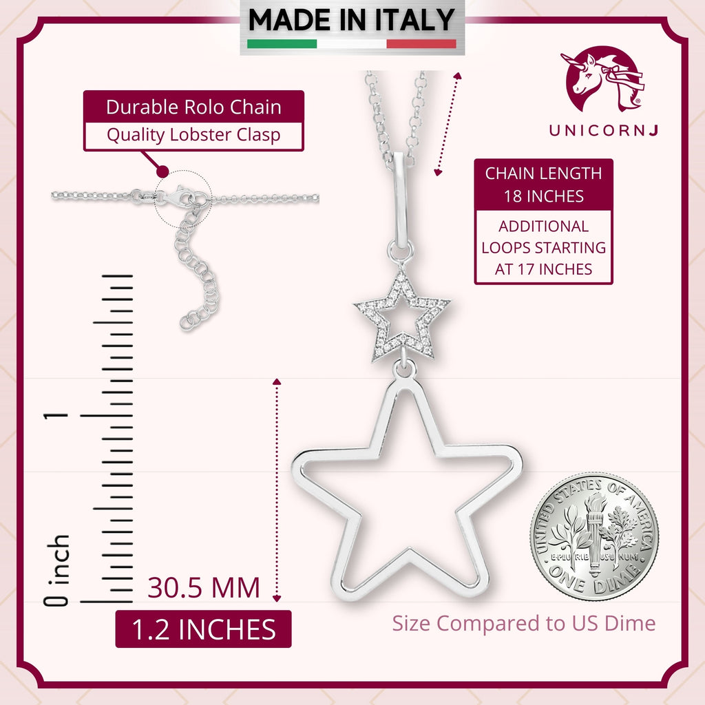 UNICORNJ Sterling Silver Polished Large Double Dangle Necklace Pendant Italy 18"