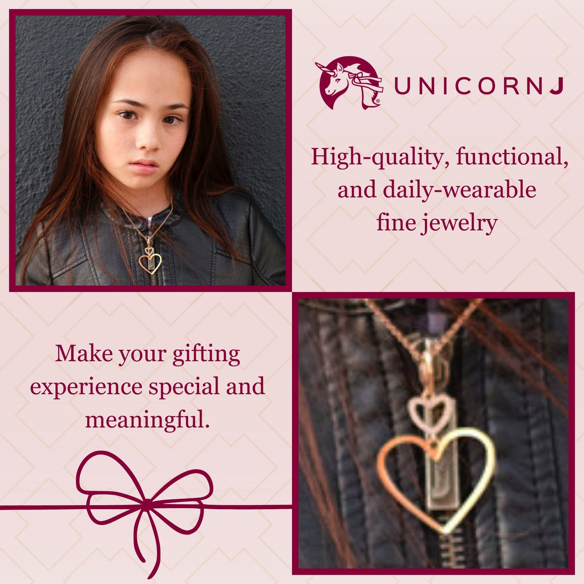 Sterling Silver Rose Gold Plated Polished Large Double Heart Dangle Necklace Pendant 18" Italy