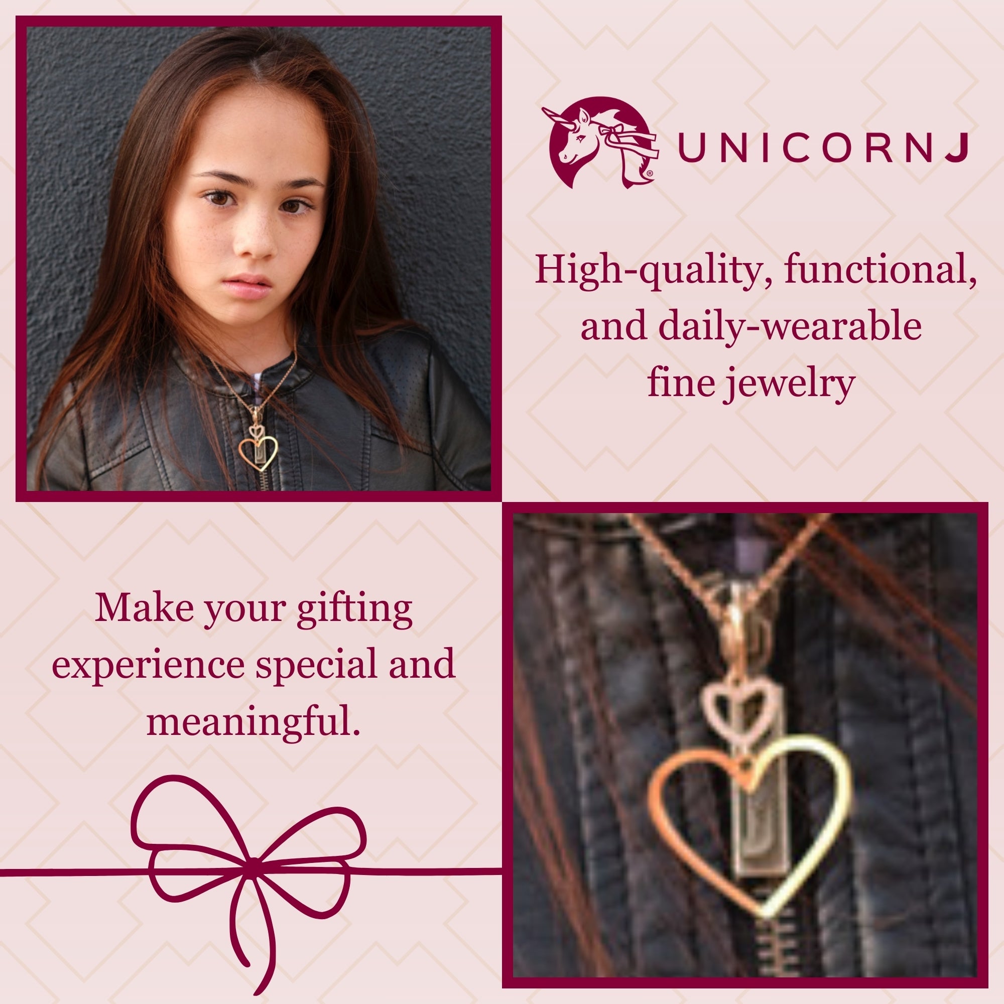 Sterling Silver Rose Gold Plated Polished Large Double Heart Dangle Necklace Pendant 18" Italy