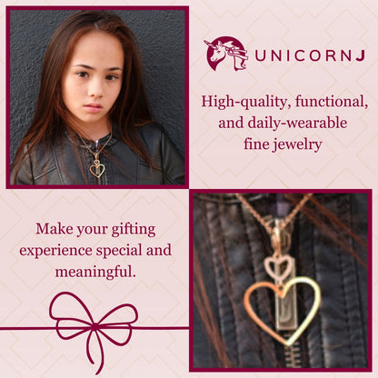 Sterling Silver Rose Gold Plated Polished Large Double Heart Dangle Necklace Pendant 18" Italy