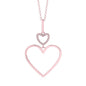 Sterling Silver Rose Gold Plated Polished Large Double Heart Dangle Necklace Pendant 18" Italy