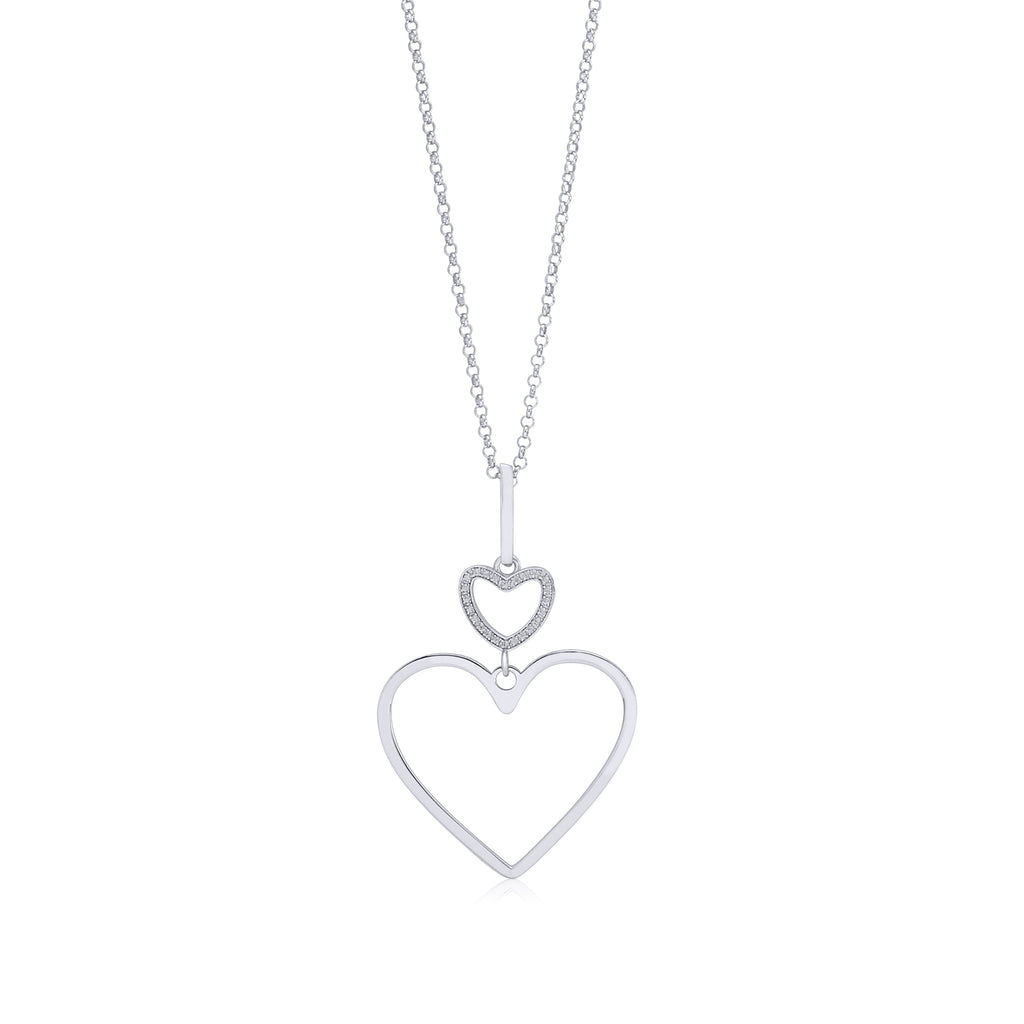 Sterling Silver Rose Gold Plated Polished Large Double Heart Dangle Necklace Pendant 18" Italy