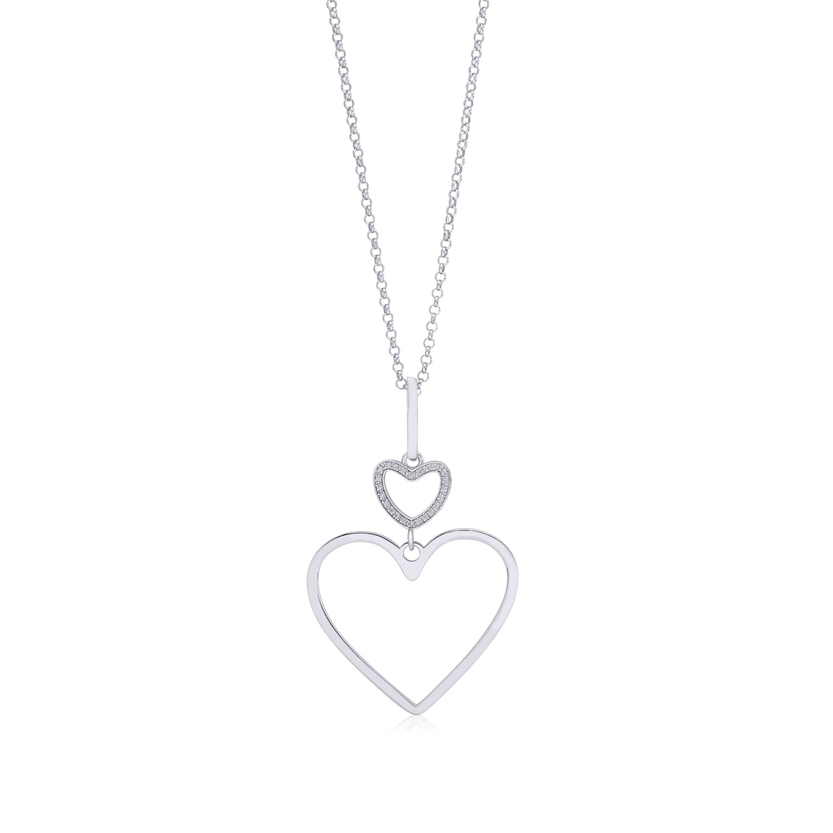 Sterling Silver Rose Gold Plated Polished Large Double Heart Dangle Necklace Pendant 18" Italy