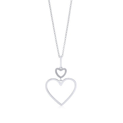 Sterling Silver Rose Gold Plated Polished Large Double Heart Dangle Necklace Pendant 18" Italy