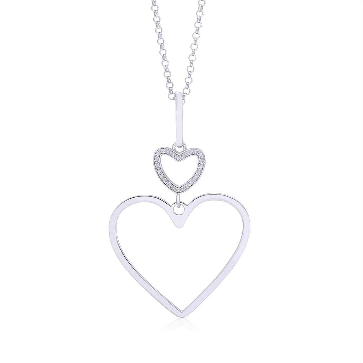 Sterling Silver Rose Gold Plated Polished Large Double Heart Dangle Necklace Pendant 18" Italy