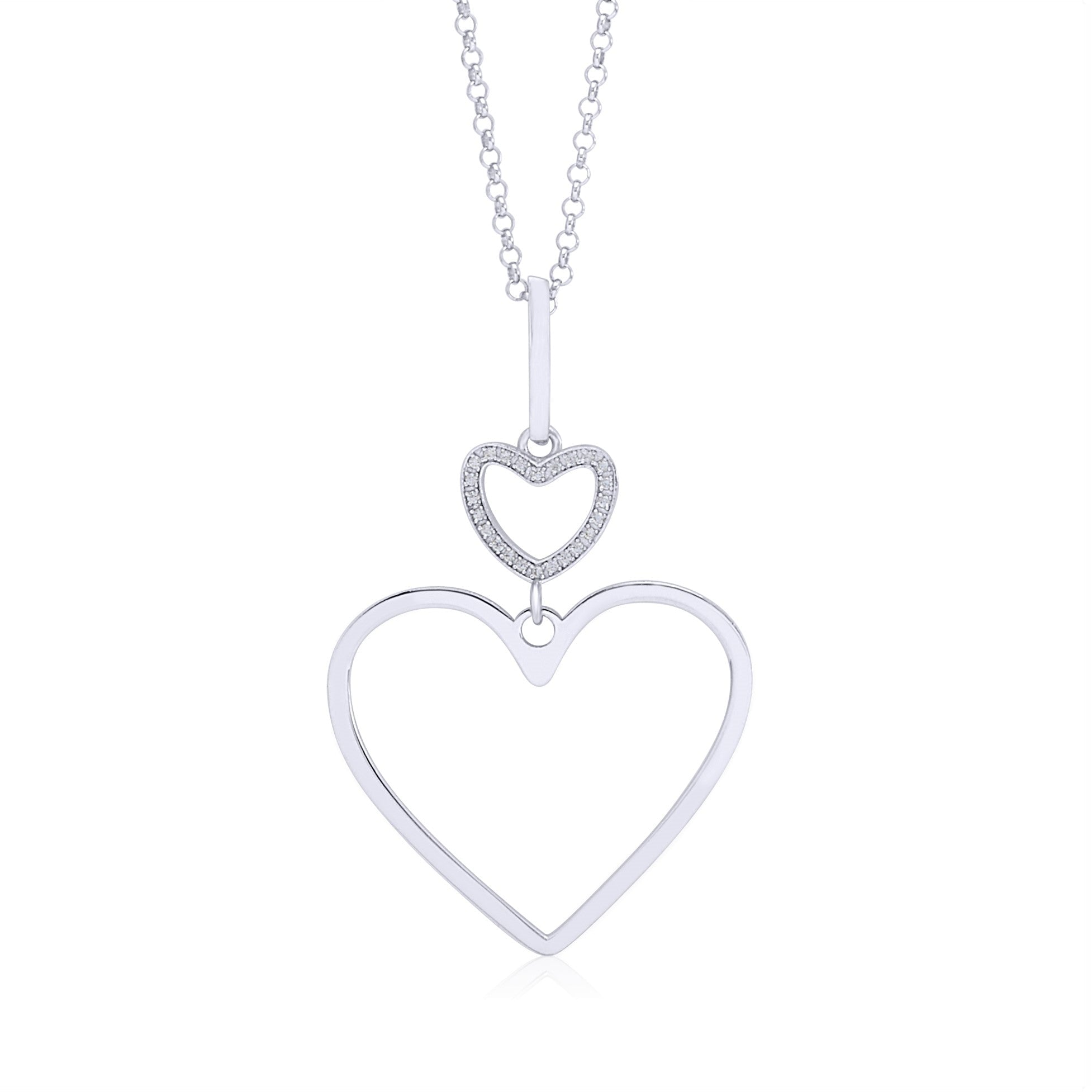 Sterling Silver Rose Gold Plated Polished Large Double Heart Dangle Necklace Pendant 18" Italy