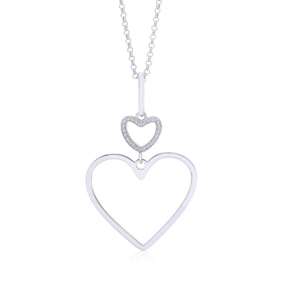 Sterling Silver Rose Gold Plated Polished Large Double Heart Dangle Necklace Pendant 18" Italy