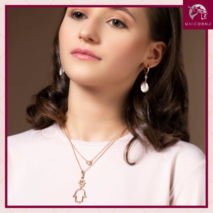 Sterling Silver Rose Gold Plated Polished Large Double Hamsa Dangle Necklace Pendant 18"