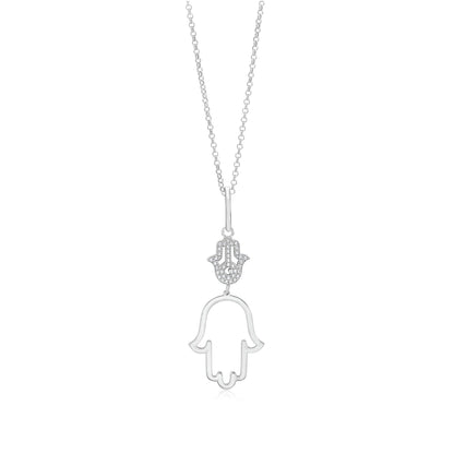 Sterling Silver Rose Gold Plated Polished Large Double Hamsa Dangle Necklace Pendant 18"
