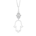 Sterling Silver Rose Gold Plated Polished Large Double Hamsa Dangle Necklace Pendant 18"