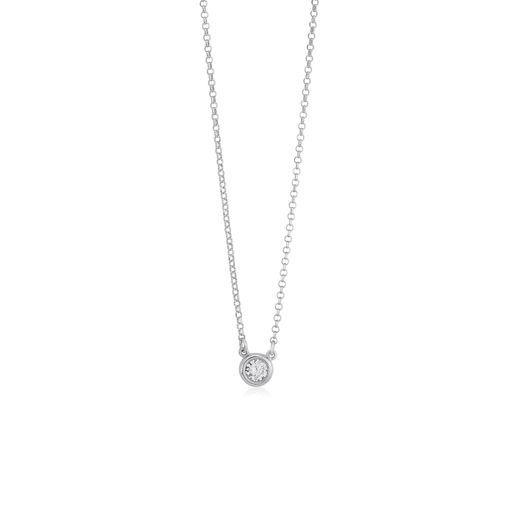 UNICORNJ Sterling Silver Rose and Yellow Gold Plated Polished Bezel Set Round Simulated Diamond Solitaire 6mm Necklace
