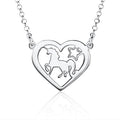 Sterling Silver Trotting Unicorn in Heart Pendant Necklace on Rolo Chain 17"