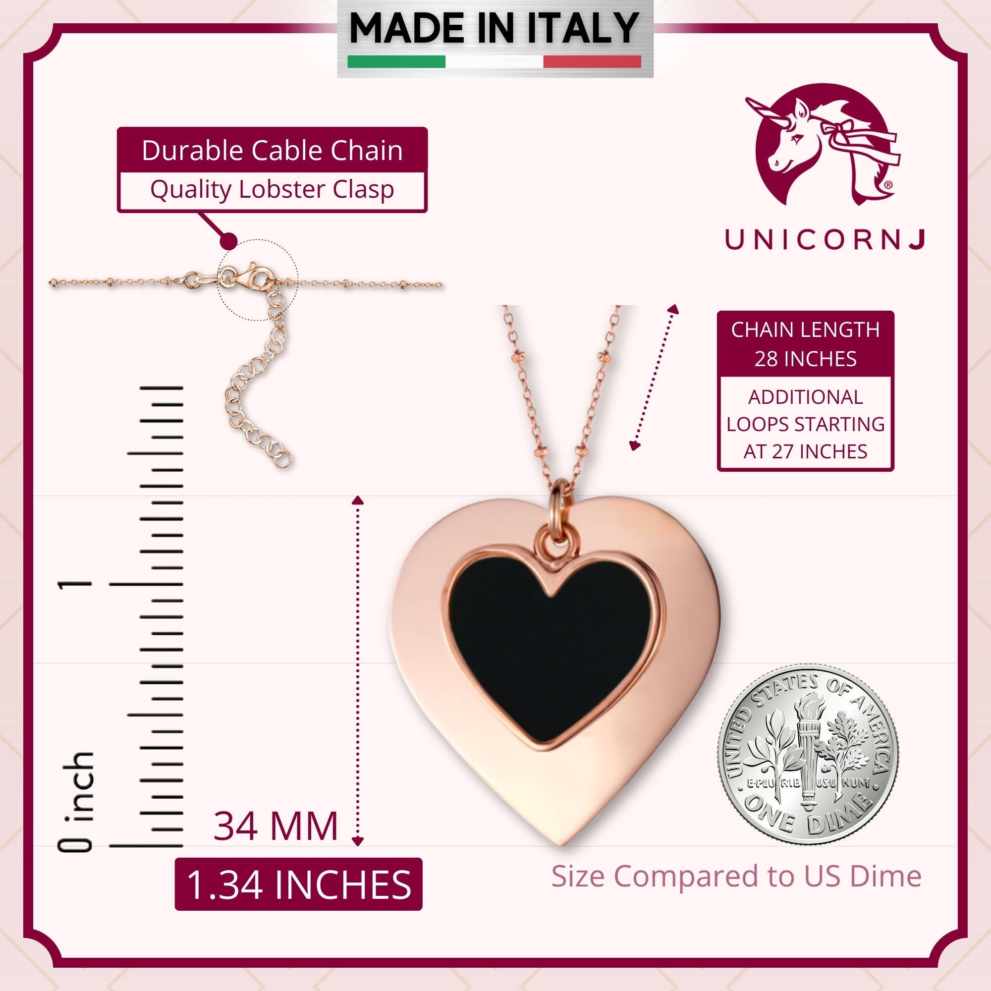 Sterling Silver Large Layered Double Heart Pendant Necklace Rose Gold Plated 28"