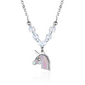 Sterling Silver Unicorn Necklace Pendant with Mother of Pearl Inlay and Diamond Crystals 17"