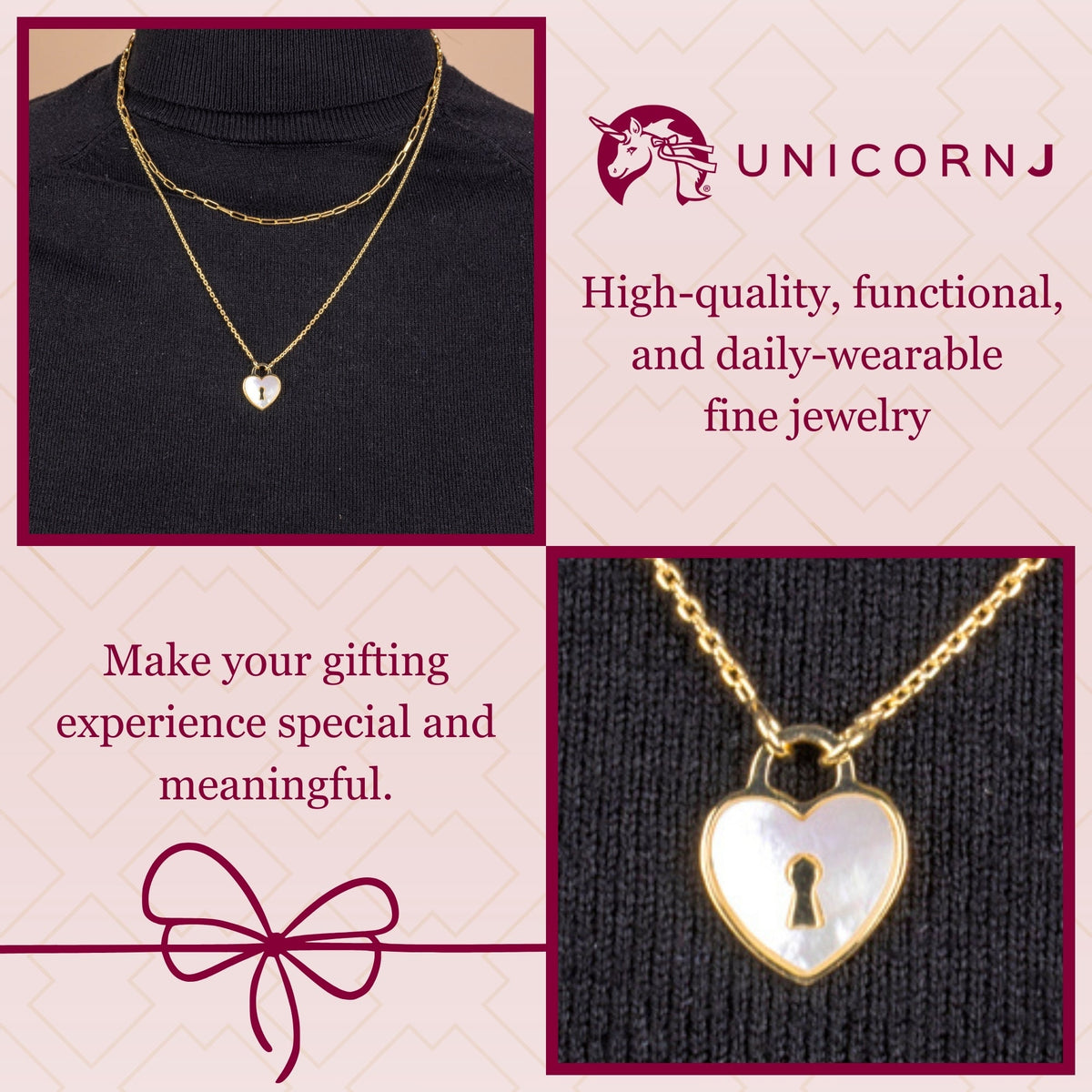 Sterling Silver Heart Lock Keyhole Pendant Necklace with Mother of Pearl Inlay 17"