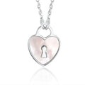 Sterling Silver Heart Lock Keyhole Pendant Necklace with Mother of Pearl Inlay 17"