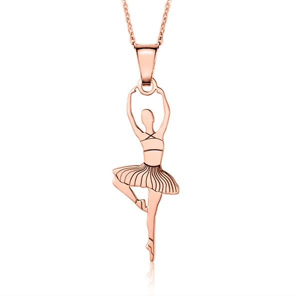 Sterling Silver & Sterling Silver Rose Gold Plated Ballet Dancer Pendant Necklace for Girls on Cable Chain 16 inches
