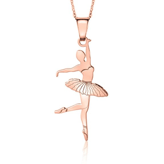 Sterling Silver & Sterling Silver Rose Gold Plated Ballet Dancer Pendant Necklace for Girls on Cable Chain 16 inches