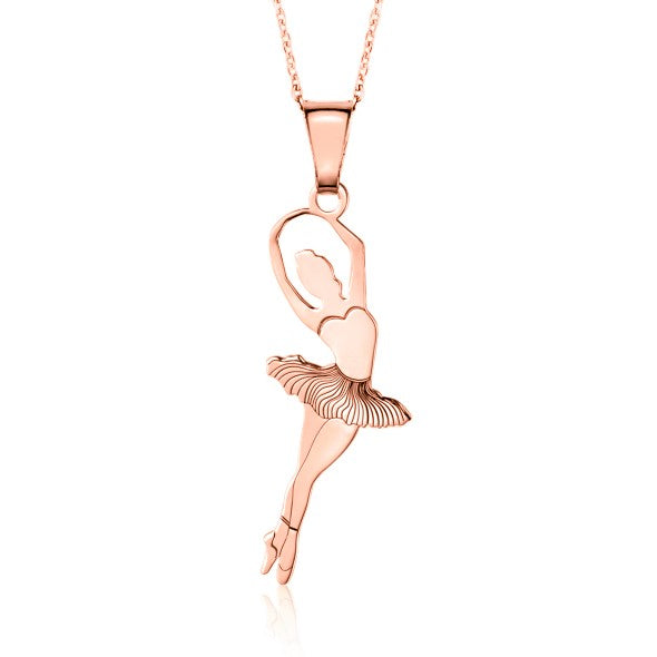 Sterling Silver & Sterling Silver Rose Gold Plated Ballet Dancer Pendant Necklace for Girls on Cable Chain 16 inches