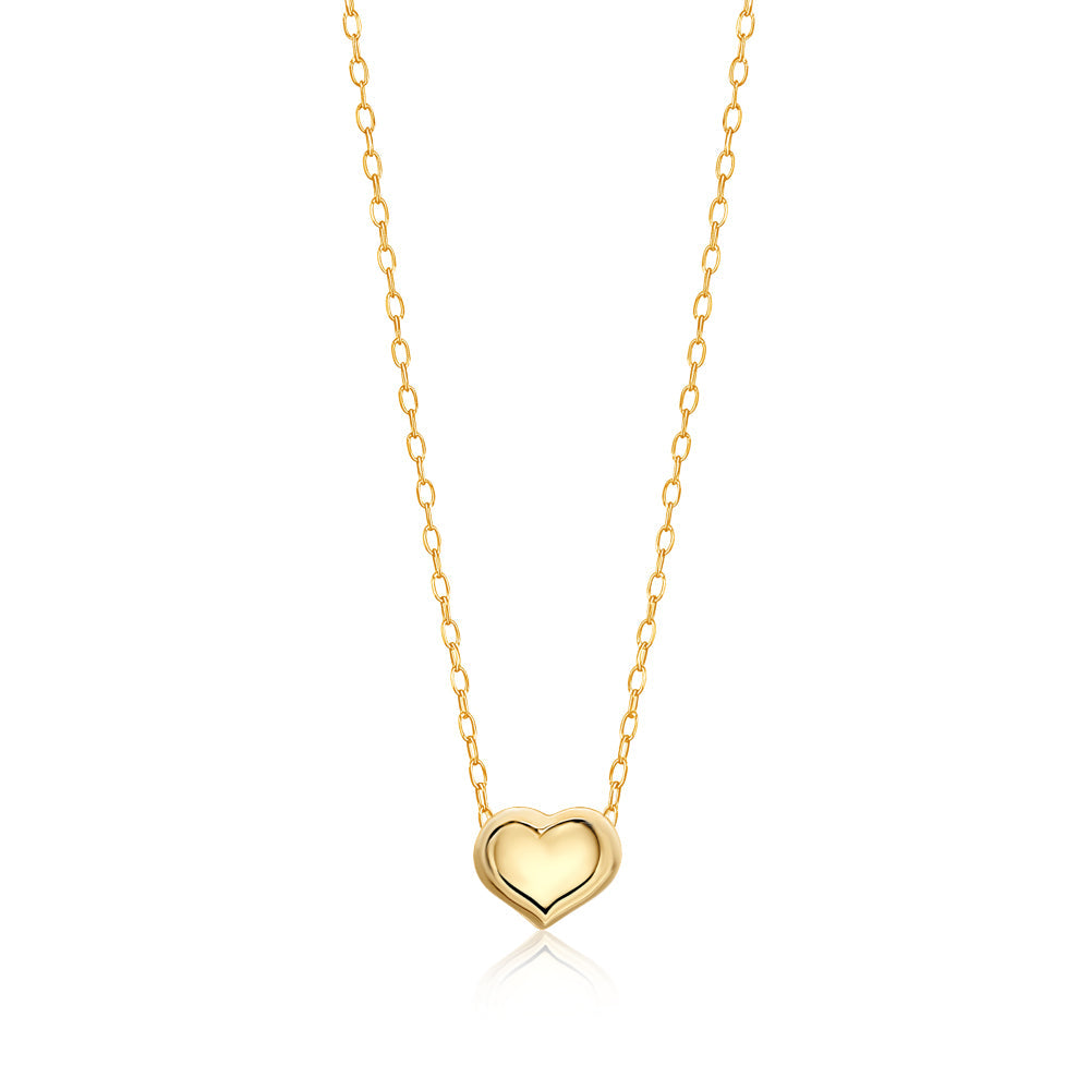 14K Yellow Gold Floating Puff Heart Pendant Necklace Polished Shiny on Cable Chain Italy 17.5"