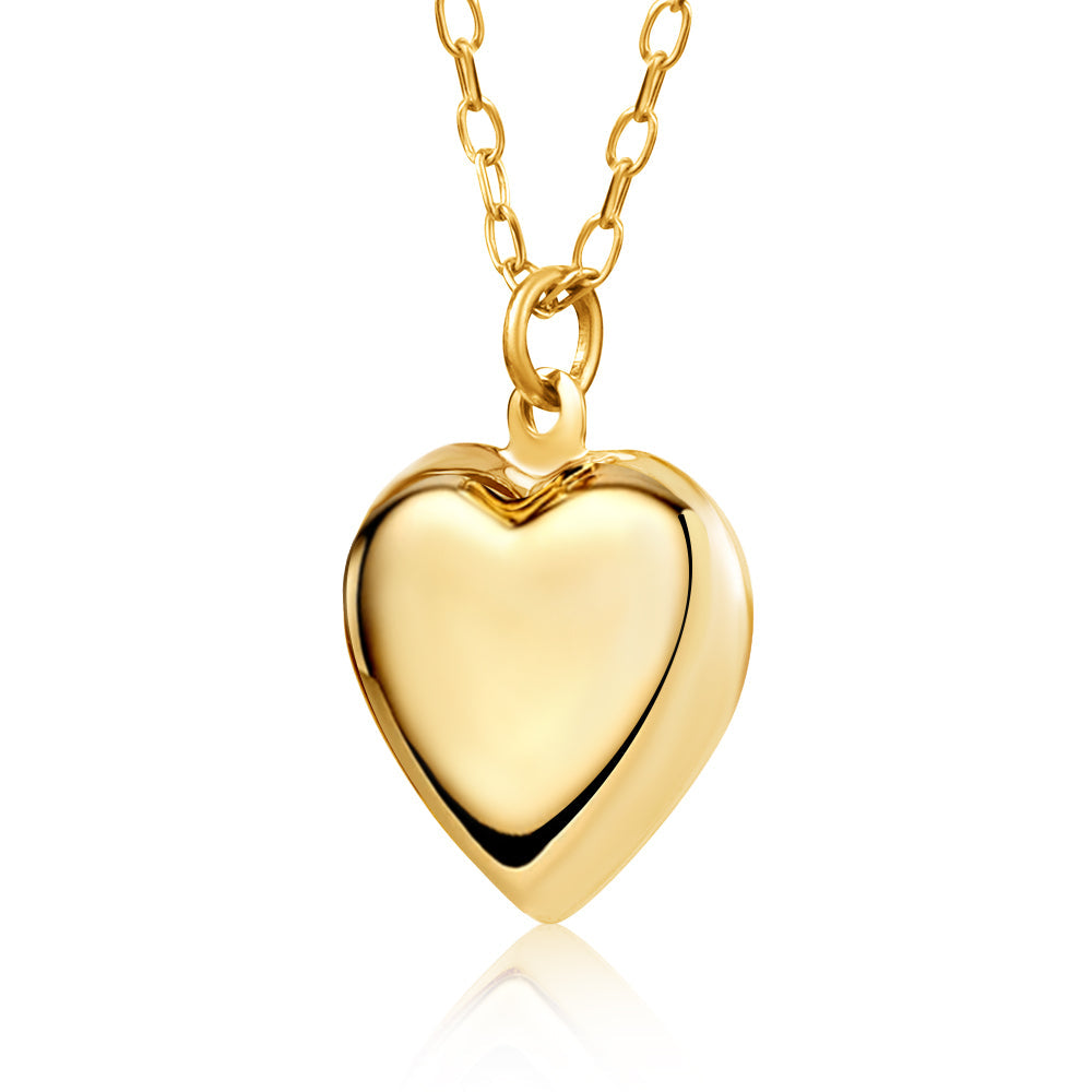 14K Yellow Gold Heart Pendant Necklace Charm Polished Shiny on Cable Chain Italy 17.5"