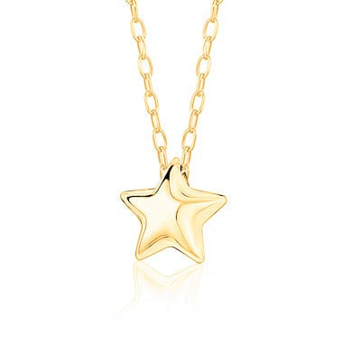 14K Yellow Gold Floating Puff Star Pendant Necklace Polished Shiny on Cable Chain Italy 17.5"